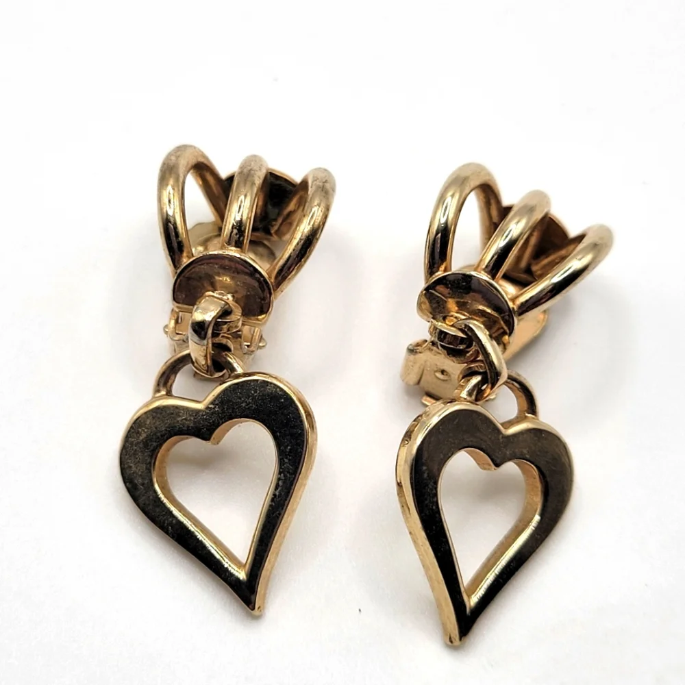 VTG Barclay Heart Dangle Earrings | Gold Tone | SIGNED - Picture 1 of 6